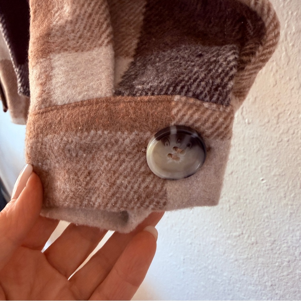 Madepants Brown Plaid Flannel Jacket Shacket Oversized Cozy Winter Layer S/M - Picture 3 of 4